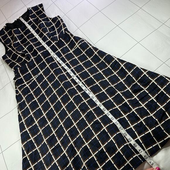 J.Crew Dress Womens 6 Black Windowpane Silk Aline Fit Flare Sleeveless Preppy - Picture 10 of 10